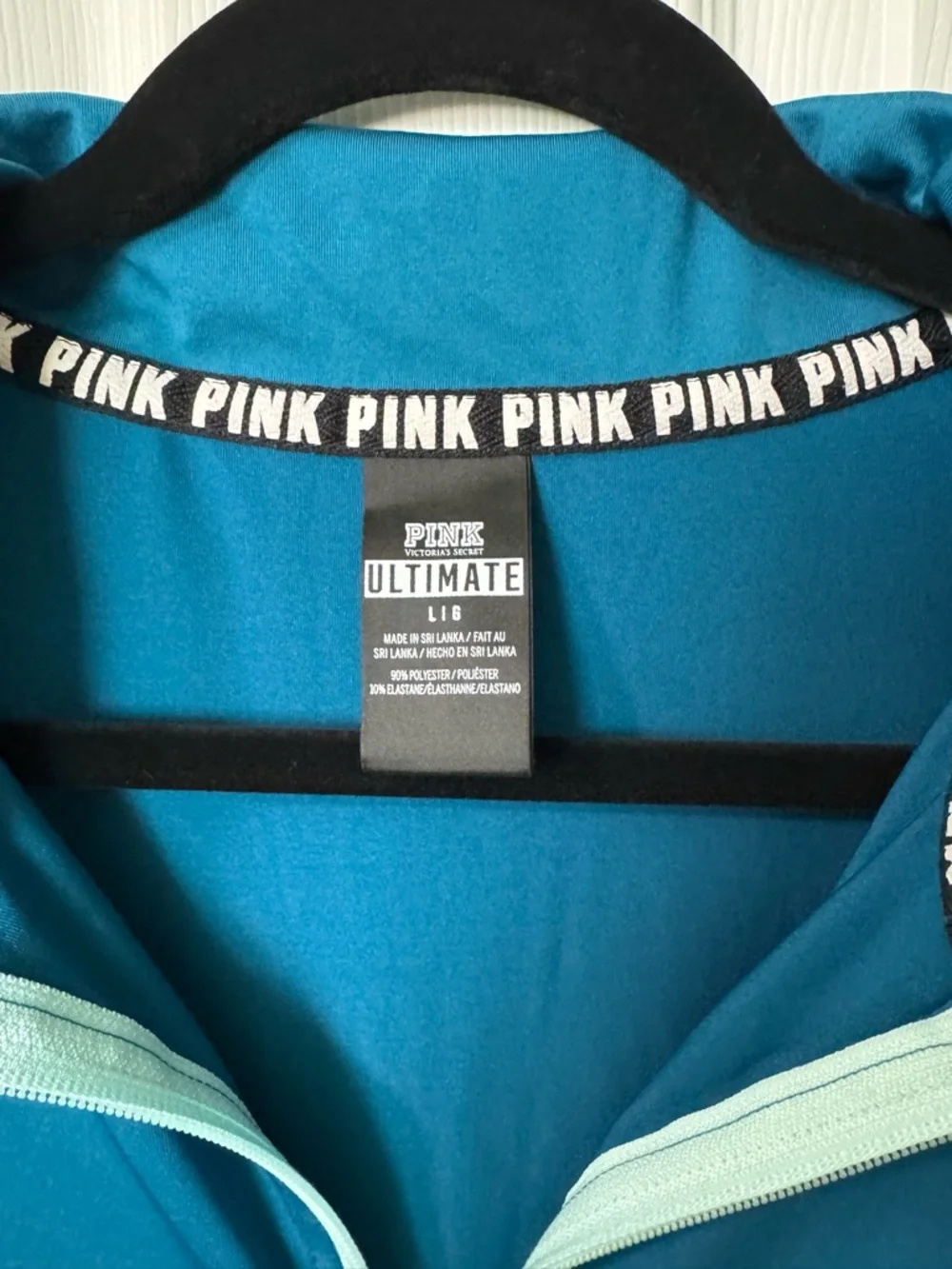 PINK Victoria's Secret Teal Half-Zip Pullover with Mint Accents - Picture 2 of 7